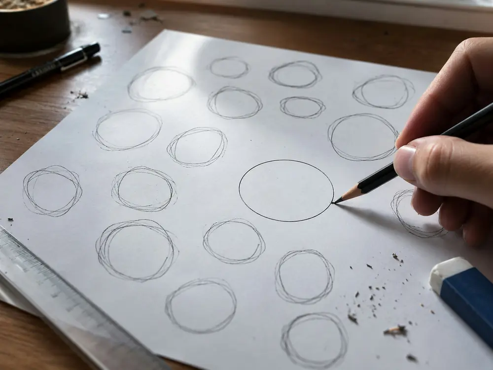 A hand drawing circles in pencil on paper