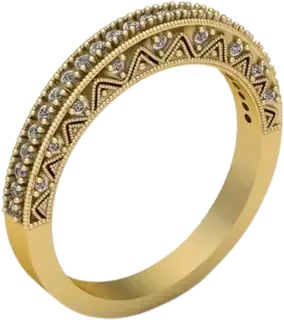 Half eternity diamond band with beaded edges and a chevron pattern on its side