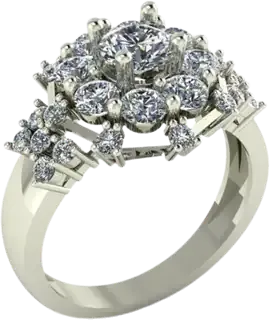 Cluster ring with a round centre diamond surrounded by graduated round diamonds