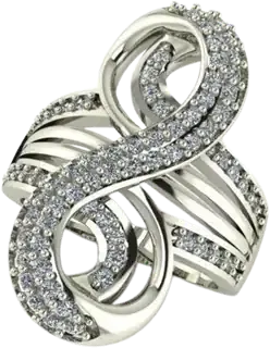 Sculptural ring with a looping ribbon of pavé diamonds over polished gold folds