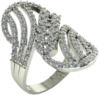 Wide openwork ring with fanned curves of pavé diamonds